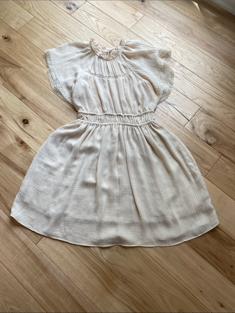 Current Air Cream Flutter-Sleeve Smocked Waist Dress